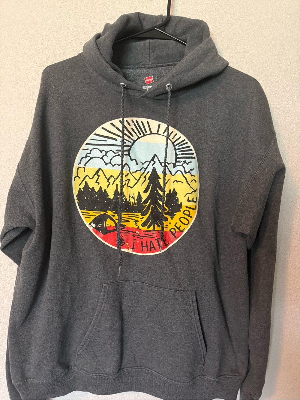 Hanes Dark Gray Hoodie with Multicolor Outdoor Circle Graphic